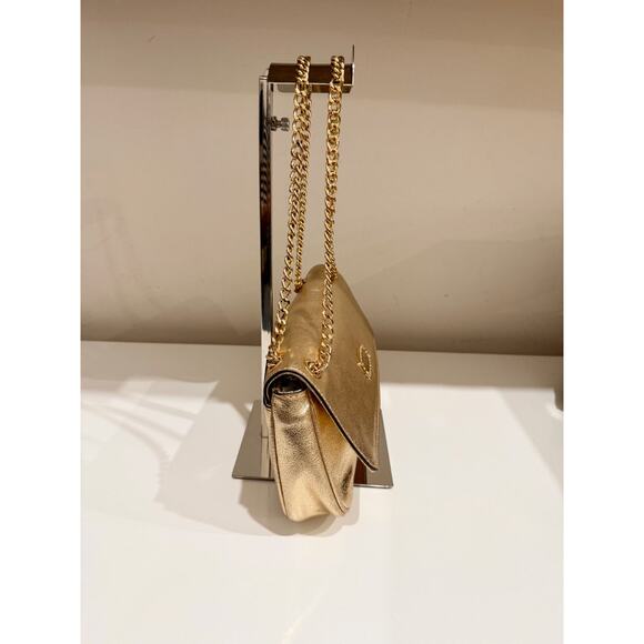 Michael Kors Jet Set Chain Strap Metallic Leather Shoulder Flap Clutch Bag Gold - Picture 2 of 11